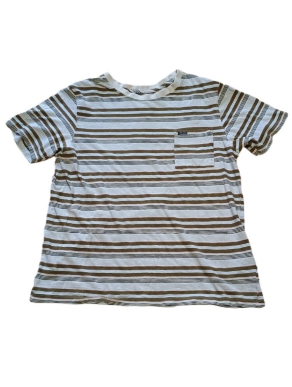 Volcom White & Brown Striped Pocket Tee
